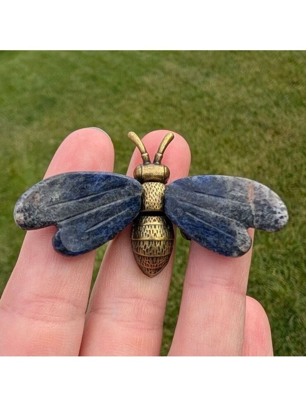 Sodalite Bee with Brass Body, 2.25" Crystal Carving